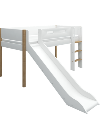 Flexa Nor Halvhøj Seng 120 Cm Med Rutchebane  Stige Og Cut Out Sengehest 90x200 Cm Hvid Eg