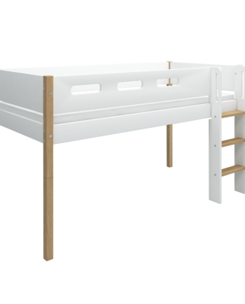 Flexa Nor Halvhøj Seng 120 Cm Med Stige Og Cut Out Sengehest 90x200 Cm Hvid Eg