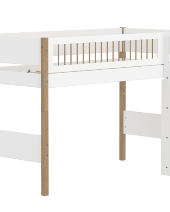 Flexa Nor Mellemhøj Seng 143 Cm Med Stige Og Crossbar Sengehest 90x200 Cm Hvid Eg