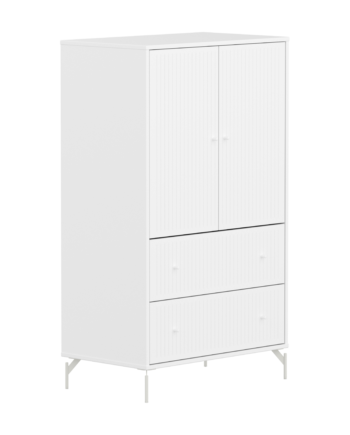 Flexa Saga Skab 129 5x75 5x45 Hvid Riller Hvide Greb Og  Ben