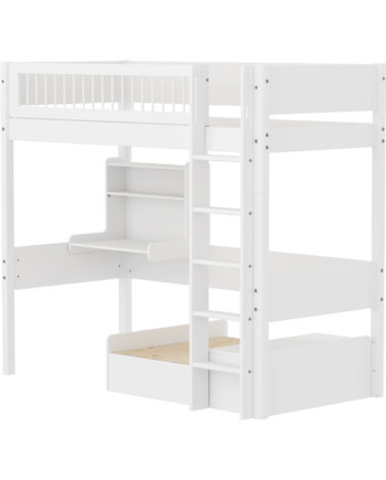 Flexa White Casa Højseng Med Crossbar Sengehest  Stige  Click On Skrivebord Og Gæsteseng 90x200 Cm Hvid Eg