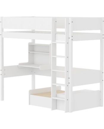 Flexa White Casa Højseng Med Grooves Sengehest  Stige  Click On Skrivebord Og Gæsteseng 90x200 Cm Hvid Eg