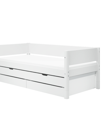 Flexa White Enkeltseng 90x200 Cm    Baggavl Incl    Skuffer Og Udtræksseng Hvid
