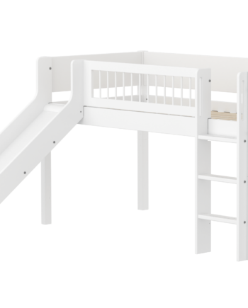 Flexa White Halvhøj Seng 120 Cm Med Rutchebane  Stige Og Crossbar Sengehest 90x200 Cm Hvid