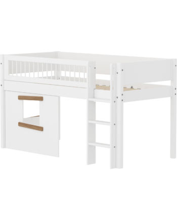 Flexa White Halvhøj Seng 120 Cm Med Stige  Crossbar Sengehest Og Træhytte-sengefronter 90x200 Cm Hvid Eg