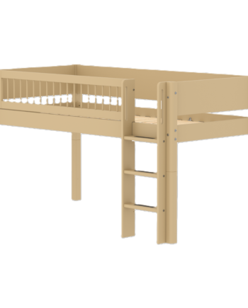 Flexa White Halvhøj Seng 120 Cm Med Stige Og Crossbar Sengehest 90x200 Cm Sand
