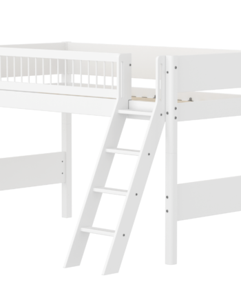 Flexa White Mellemhøj Seng 143 Cm Med Skrå Stige Og Crossbar Sengehest 90x200 Cm- Hvid