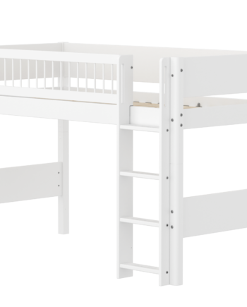 Flexa White Mellemhøj Seng 143 Cm Med Stige Og Crossbar Sengehest 90x200 Cm- Hvid