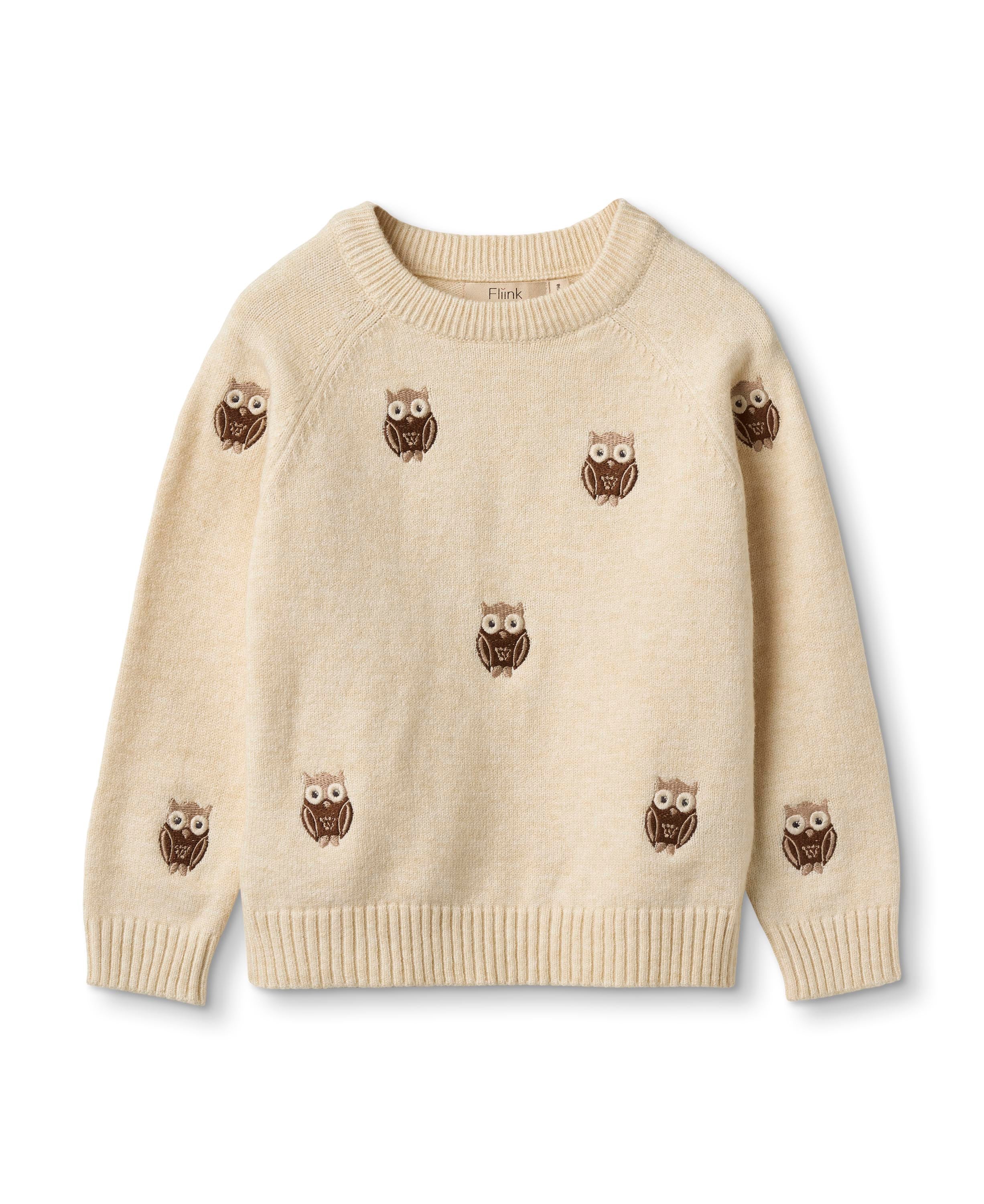 Fliink Alon Owl Pullover Sandshell 86 Cm