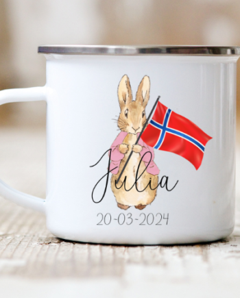 Fødselsdagskop Med Navn Peter Kanin Navn  Lyserød Norsk Flag  Navn