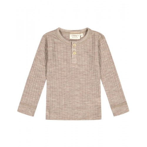 Granddad  -shirt Med Lange ærmer   Dropneedle-strik  100  Merino Uld  Oeko-texâ  Beige Melange 80