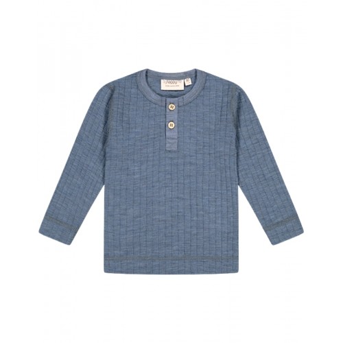Granddad  -shirt Med Lange ærmer   Dropneedle-strik  100  Merino Uld  Oeko-texâ  Blue Melange 80