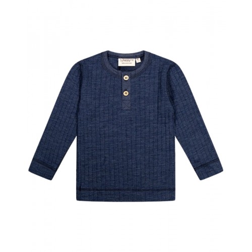 Granddad  -shirt Med Lange ærmer   Dropneedle-strik  100  Merino Uld  Oeko-texâ  Navy Melange 80