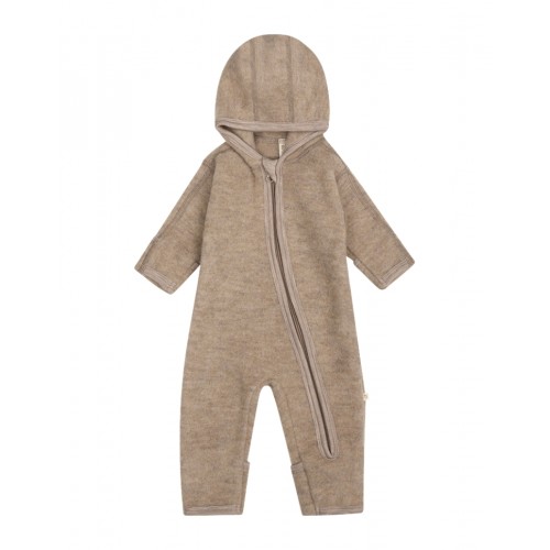 Heldragt Med Hætte Og Lynlås   100  Merino Uldfleece  Oeko-texâ  Beige Melange 62 68 Beige Melange