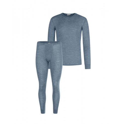 Herresæt   100  Merino Uld   Langærmet  -shirt Og Longjohns 1x1 Rib