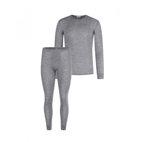 Herresæt   100  Merino Uld   Langærmet  -shirt Og Longjohns 1x1 Rib