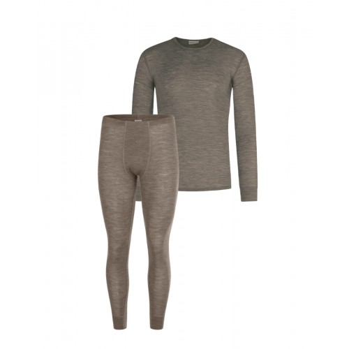 Herresæt   100  Merino Uld   Langærmet  -shirt Og Longjohns 1x1 Rib