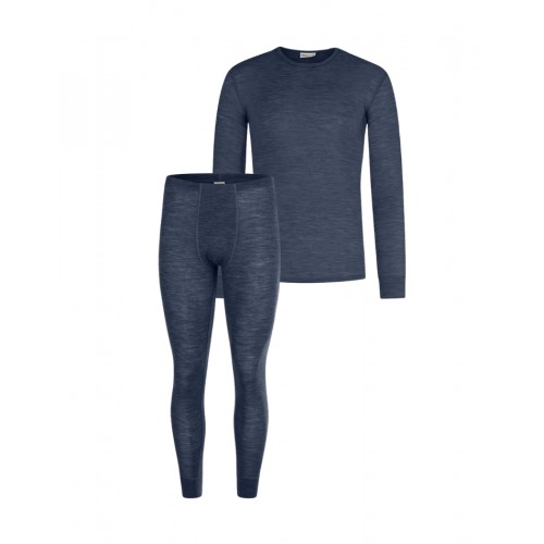Herresæt   100  Merino Uld   Langærmet  -shirt Og Longjohns 1x1 Rib