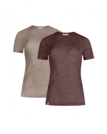 Kortærmet  -shirt Til Dame   100  Merino Uld  1x1 Rib   -pak Xs Beige Plum Melange