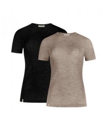 Kortærmet  -shirt Til Dame   100  Merino Uld  1x1 Rib   -pak Xs Black Beige Melange