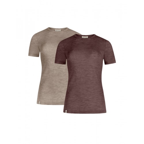 Kortærmet -shirt Til Dame 100 Merino Uld -pak Xs Beige Plum Melange
