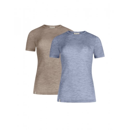 Kortærmet -shirt Til Dame 100 Merino Uld -pak Xs Light Blue Beige Melange