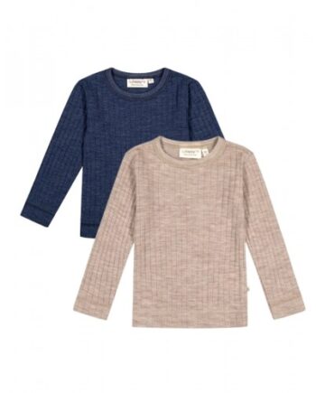 Langærmet  -shirt   100  Merino Uld  Oeko-texâ   -pak 80 Beige Navy Melange
