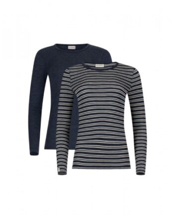 Langærmet  -shirt Til Dame   100  Merino Uld  1x1 Rib   -pak   Nature Navy Melange