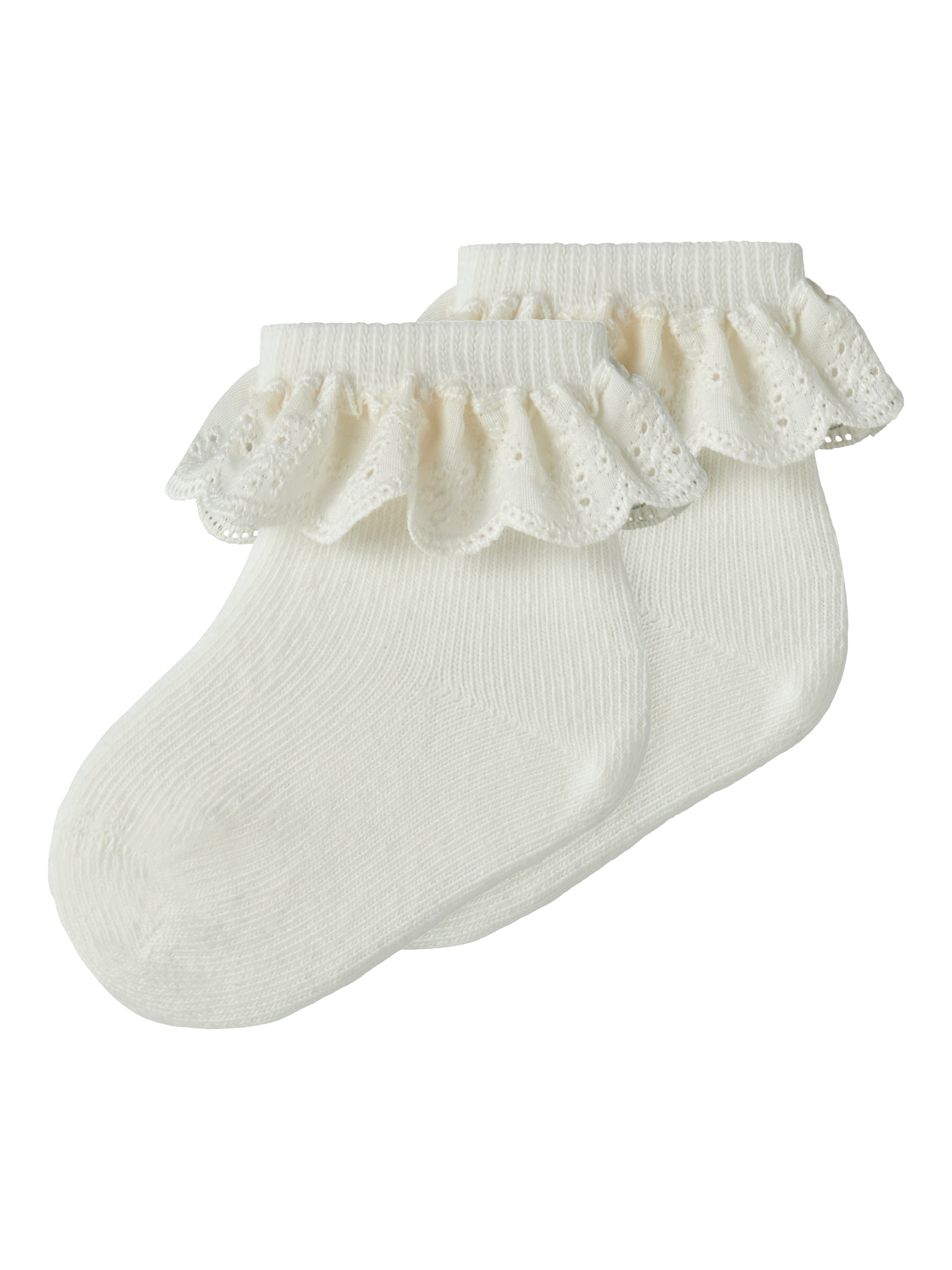 Lil Atelier Dertrud Ankelstrømpe Med Blondekant   Pak Coconut Milk 50 56