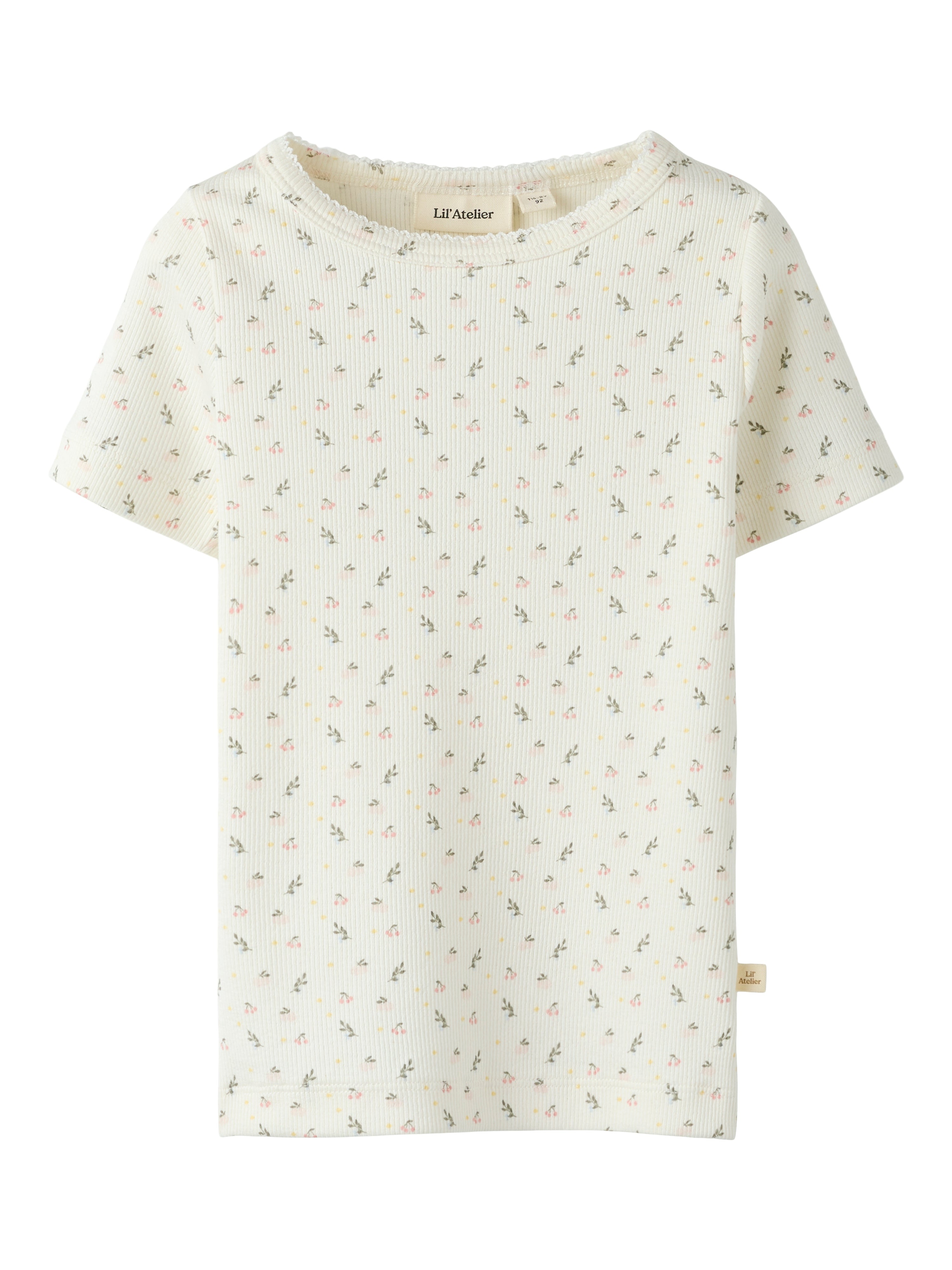 Lil Atelier Gago Ss Slim Top Noos Coconut Milk Small Flower 92 Cm