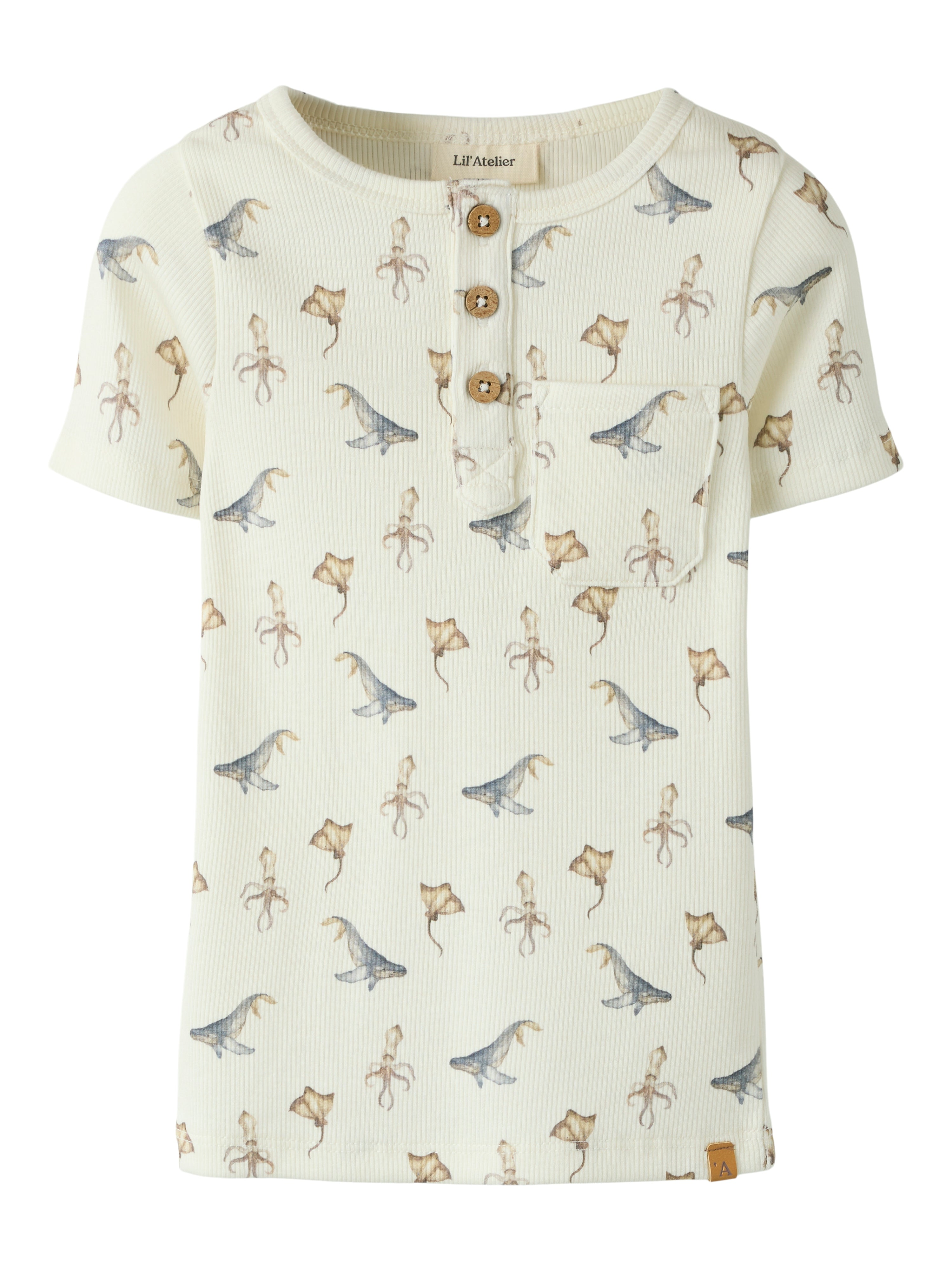 Lil Atelier Lavo Esi Ss Slim Top Coconut Milk Sea Animals 92 Cm