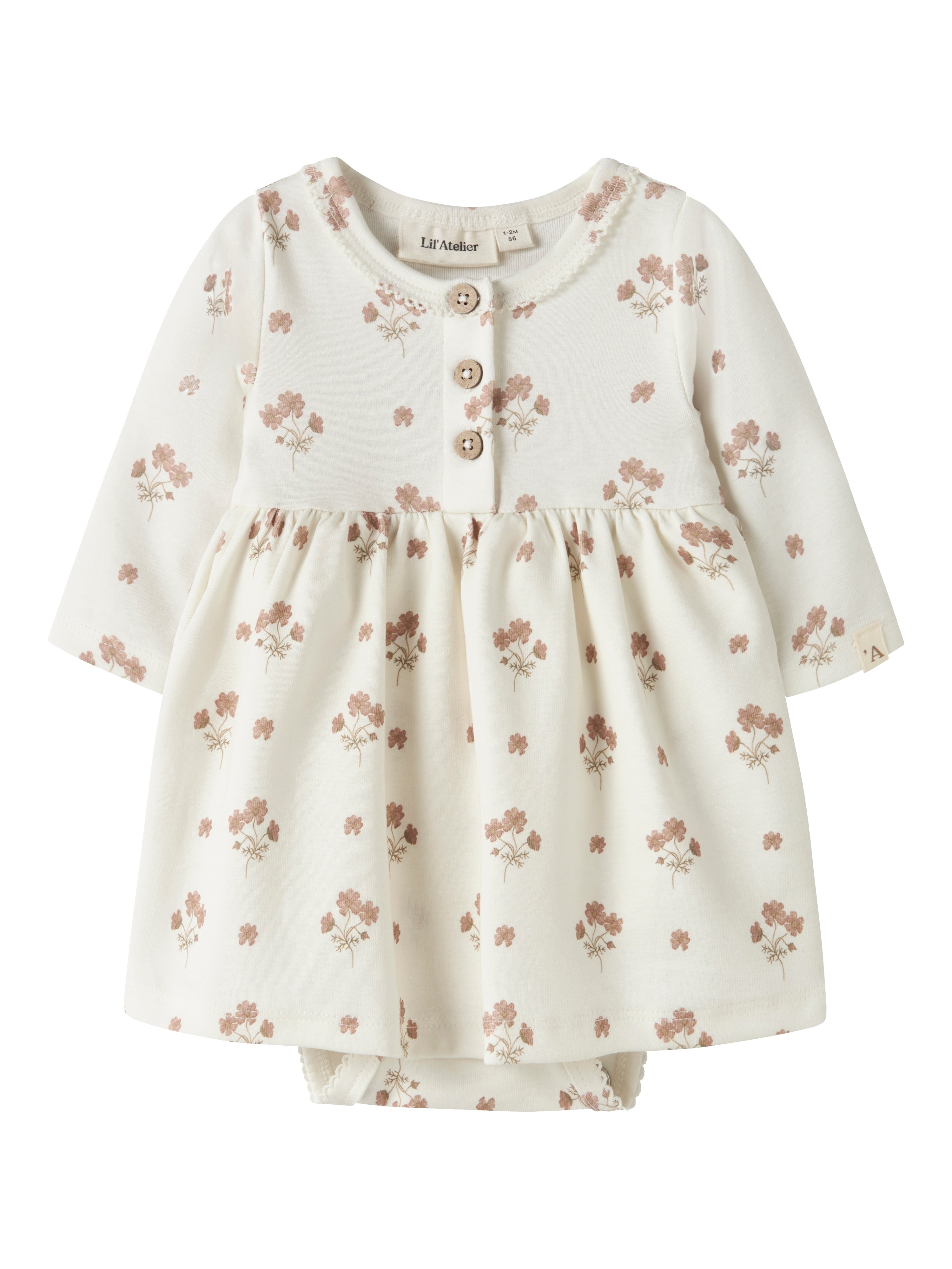 Lil Atelier Layo Sif Ls Body Dress Coconut Milk Flower Pink 56 Cm