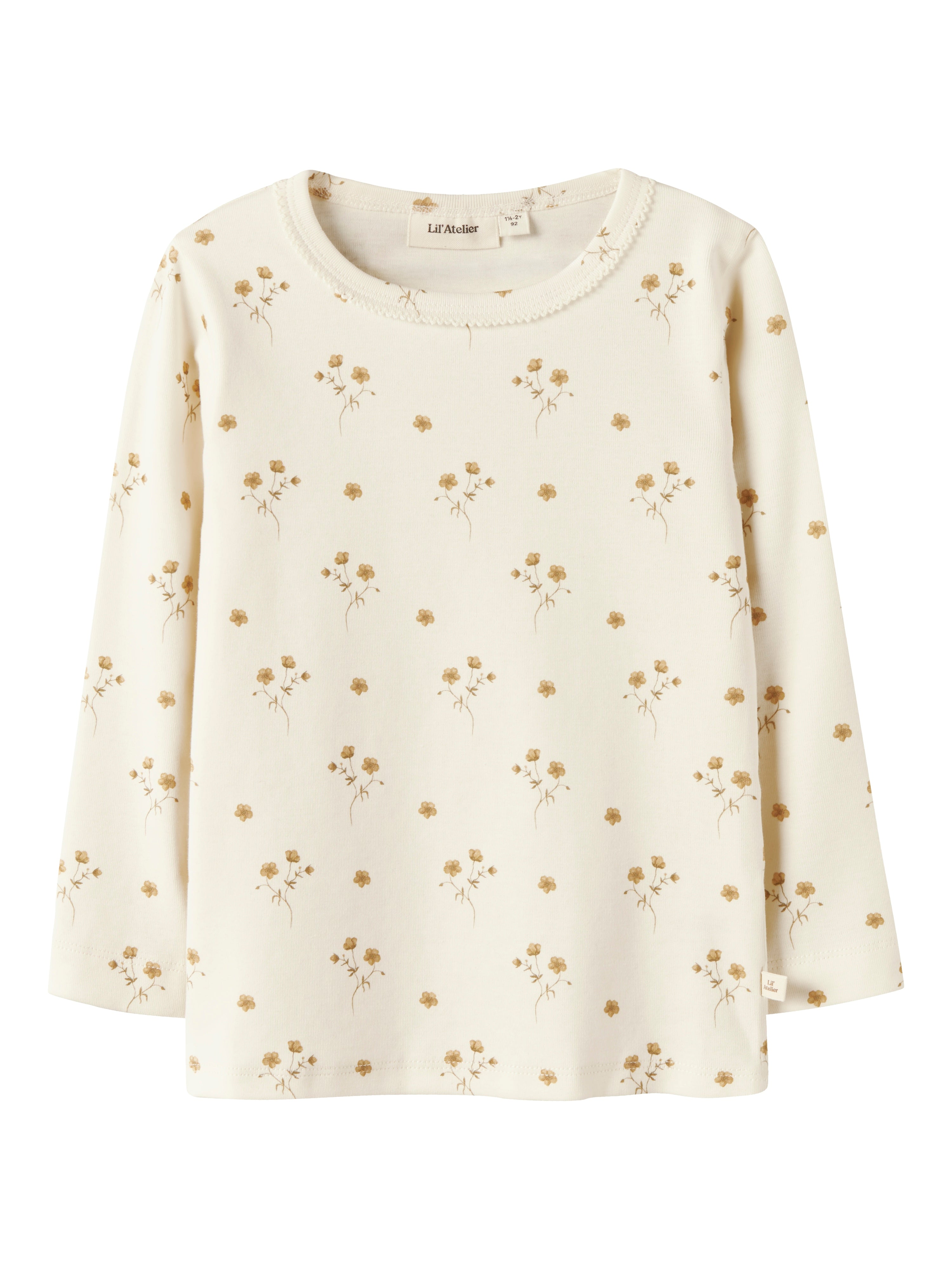 Lil Atelier Layo Sig Ls Slim Top Coconut Milk Flower Yellow 92 Cm