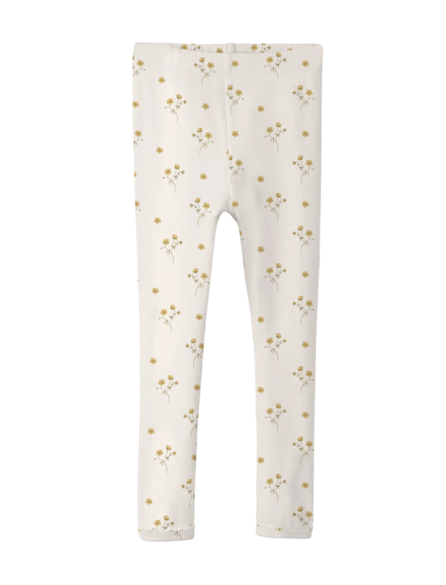 Lil Atelier Layo Sin Slim Leggings Coconut Milk Flower Yellow 92 Cm