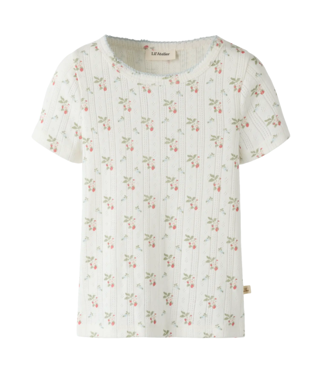 Lil Atelier Rachello Dap Ss Slim Top Coconut Milk Strawberry 92 Cm