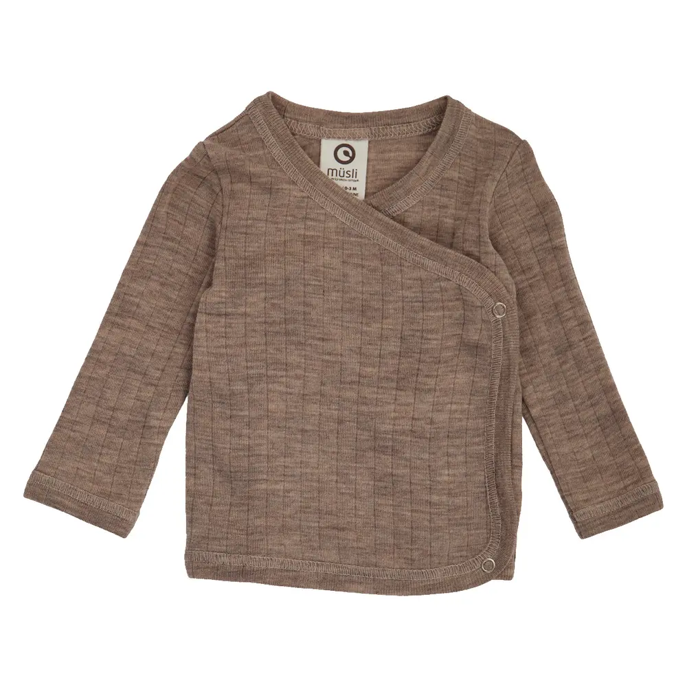Müsli Uld Rib Wrap Cardigan Walnut Melange  68