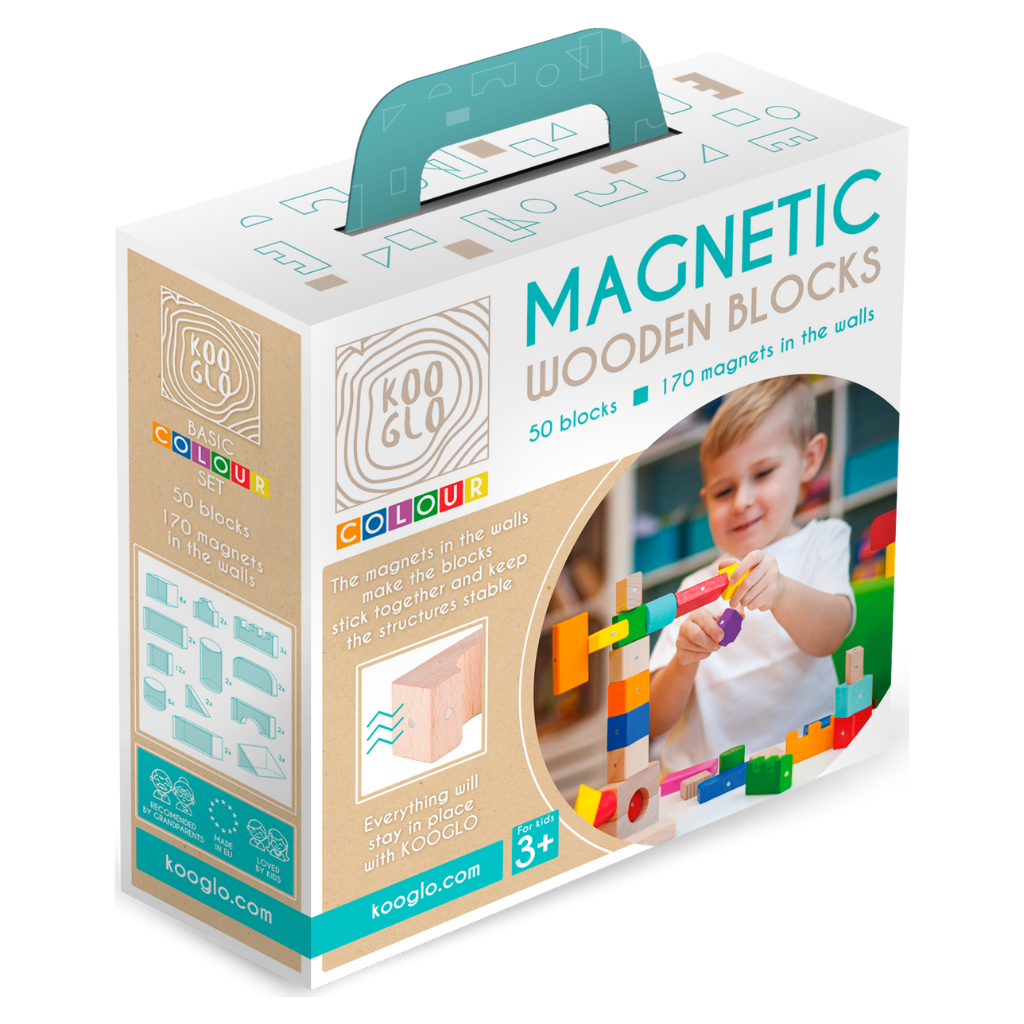 50 Magnetiske Byggeklodser   Bøgetræ Kooglo Colour
