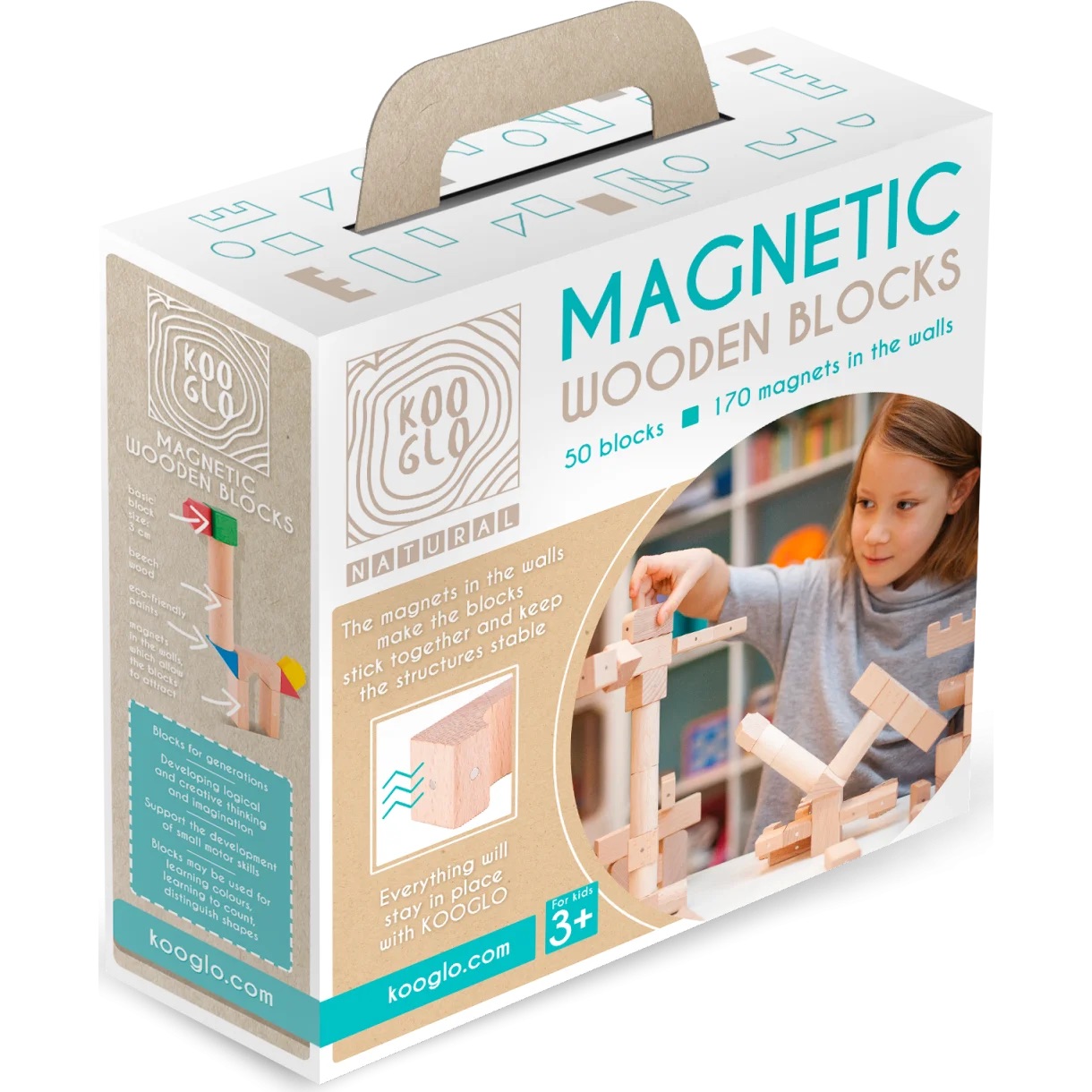 50 Magnetiske Byggeklodser   Bøgetræ Kooglo Natural