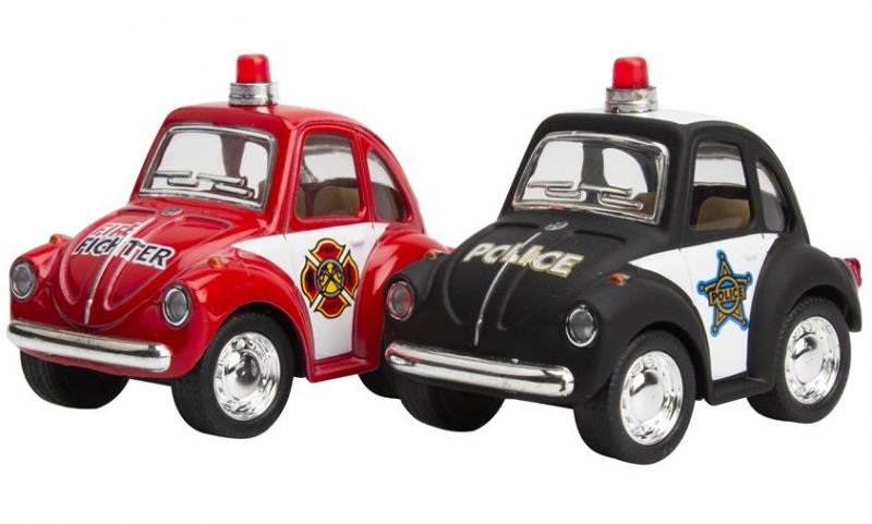 Magni Klassisk Vw Bobbel Pull Back Politi   Brandbil Politibil