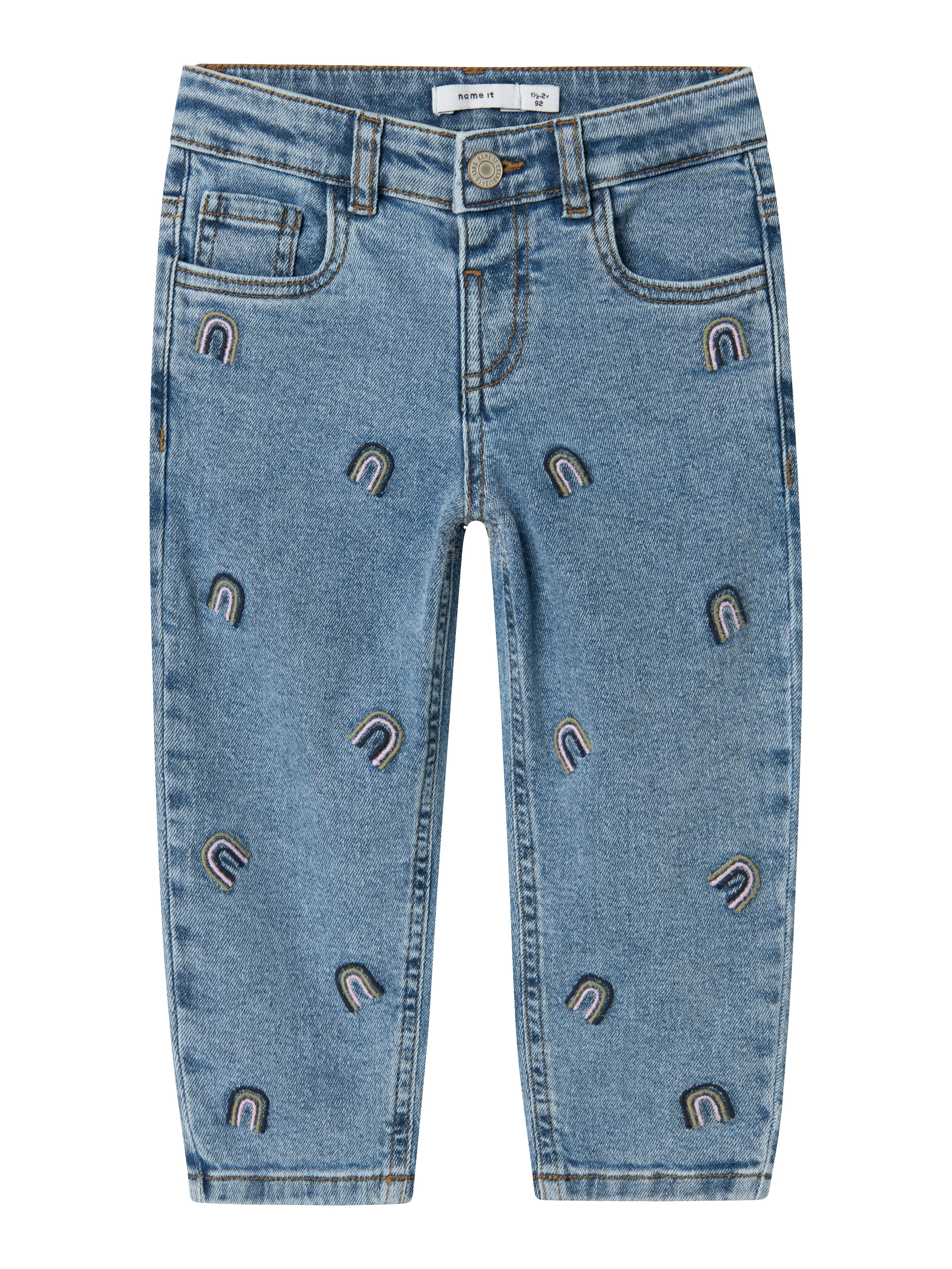 Name It Bella Mom Jeans Blue Denim Rainbow Embroidery 92 Cm