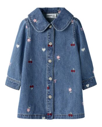 Name It Emily Ls Emb Denim Dresss Medium Blue Denim 92 Cm