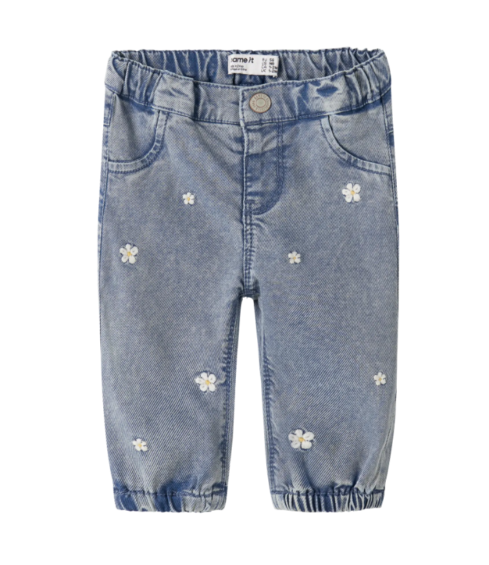 Name It Rose Mom Jeans Light Blue Denim Flowers 56 Cm