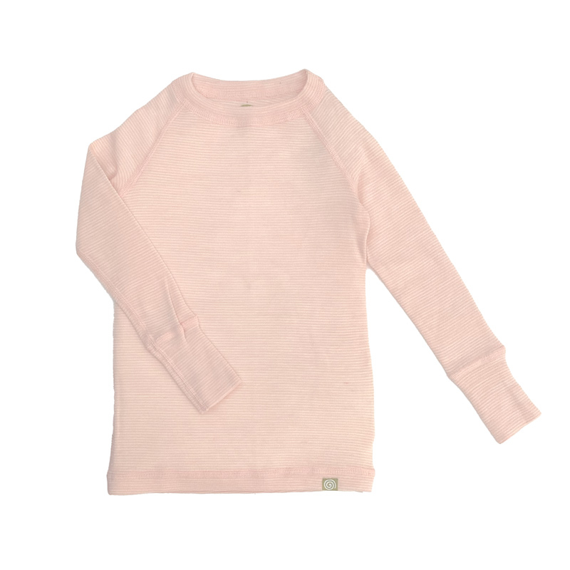Nui Organics Langærmet Uldundertrøje   Merinould  Rosa Smalstribet