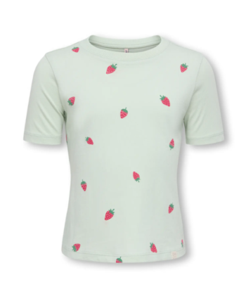 Only Mini Beate Ss Tee Green Lily Strawberry 92 Cm