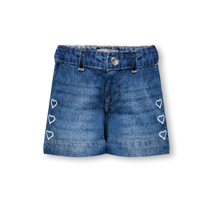 Only Mini Comet Heart Wide Denim Shorts Medium Blue Denim Heart 92 Cm