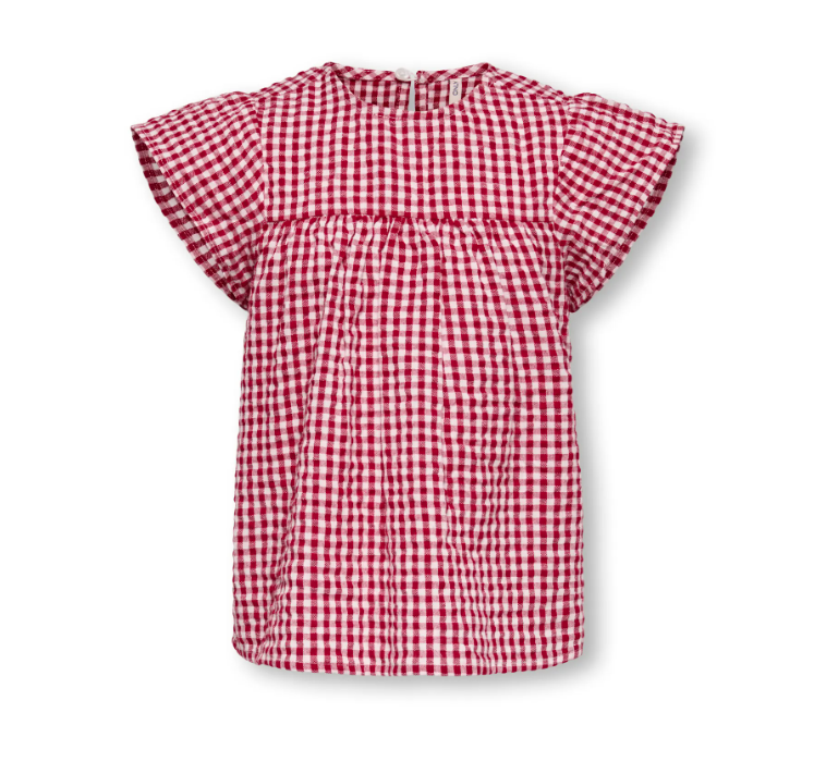 Only Mini Fina Cerise Ss Top Barbados Cherry Check 92 Cm