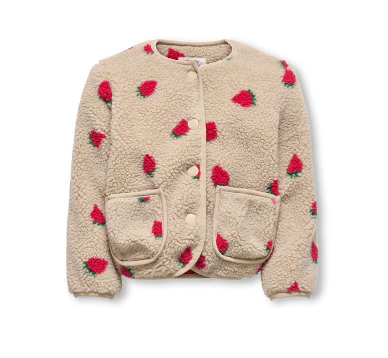 Only Mini Hoky     Teddy Jacket Silver Mink Strawberry Lining Barbados Cherry 92 Cm