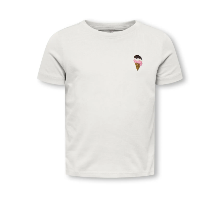 Only Mini Vega Life Ss Emb Tee Cloud Dancer Emb Ice Cream 92 Cm