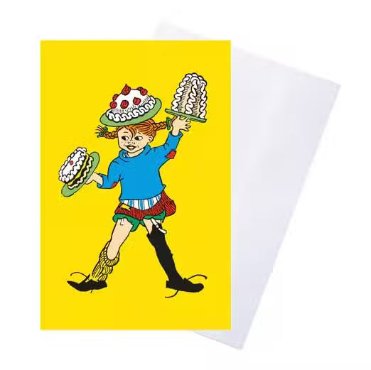 Pippi Langstrømpe Fødselsdagskort Gul