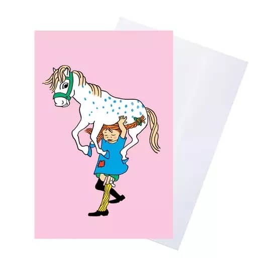 Pippi Langstrømpe Fødselsdagskort Pink